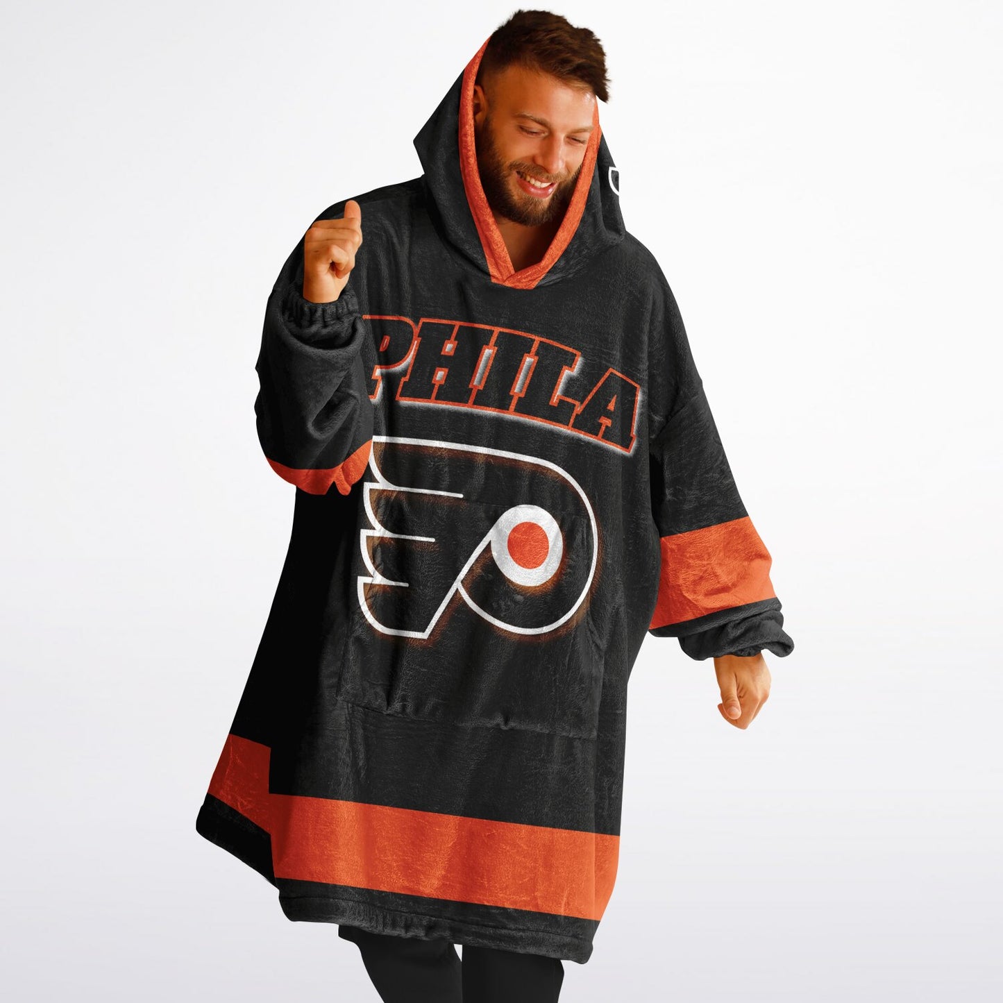 Phila Flyers Hockey Black Oversize Hooded Blanket