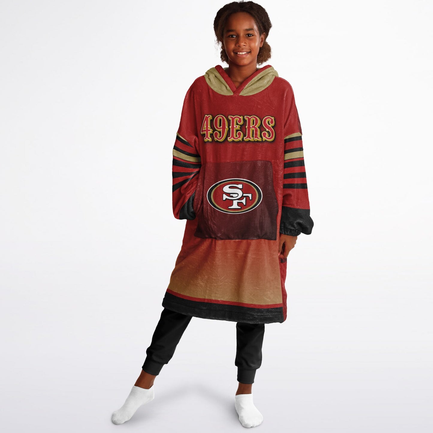 Youth 49ers Red & Black Oversize Cuddle Hoodie Young Fan Gift From Mom Dad