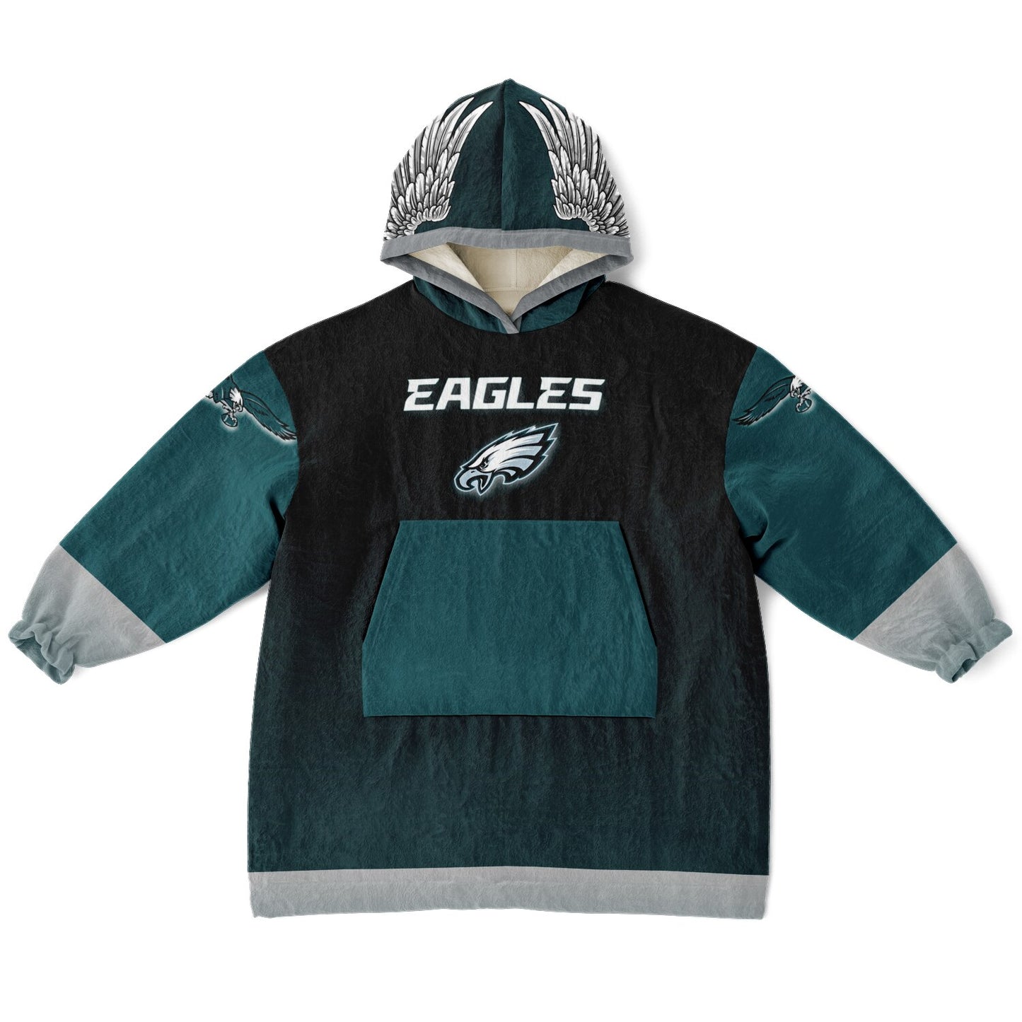 Youth Eagles Black & Green Sleeves Design Cuddle Hoodie Great Gift for Young Birds Fans