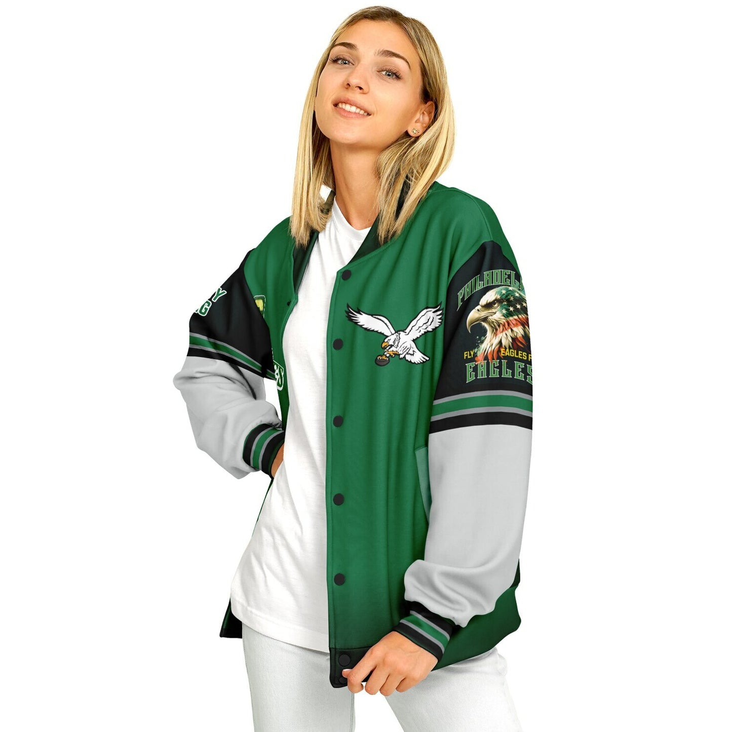 Eagles Super Bowl Champions Kelly Green White Eagle Helmet Varsity Jacket
