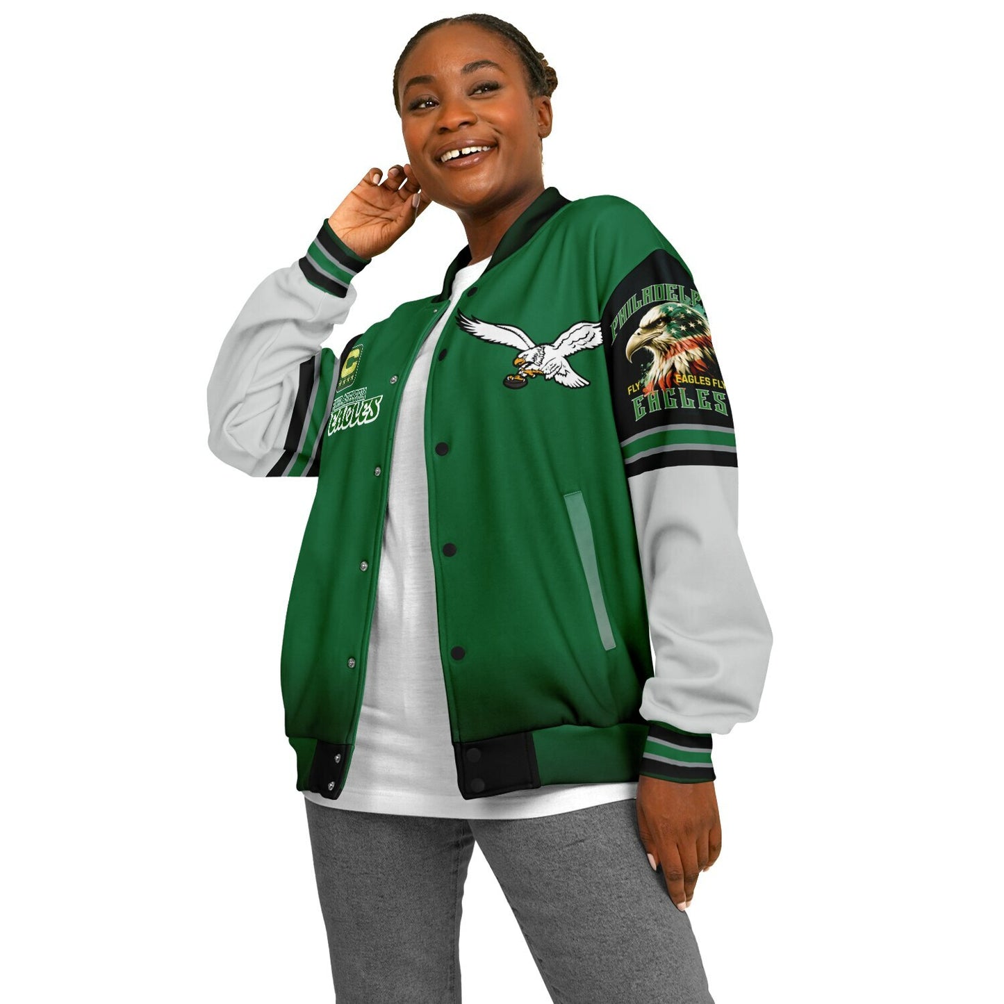 Eagles Super Bowl Champions Kelly Green White Eagle Helmet Varsity Jacket