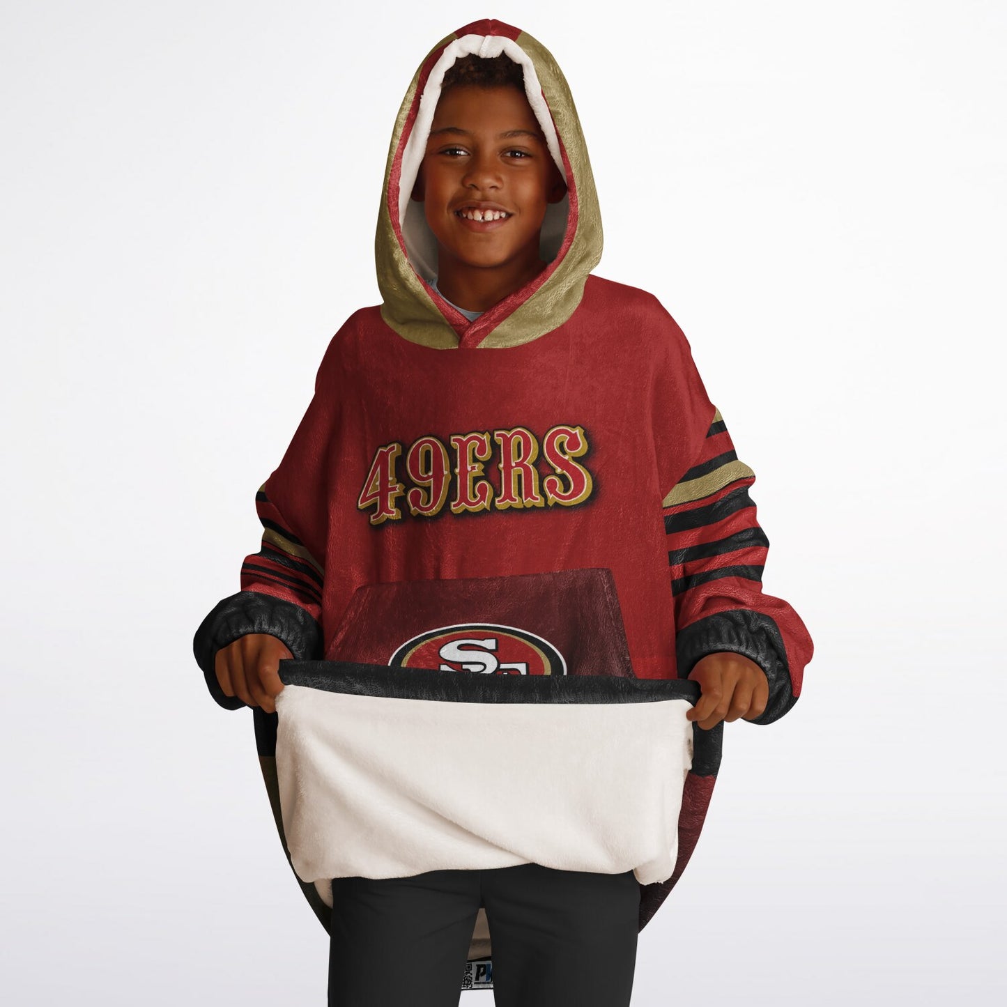 Youth 49ers Red & Black Oversize Cuddle Hoodie Young Fan Gift From Mom Dad