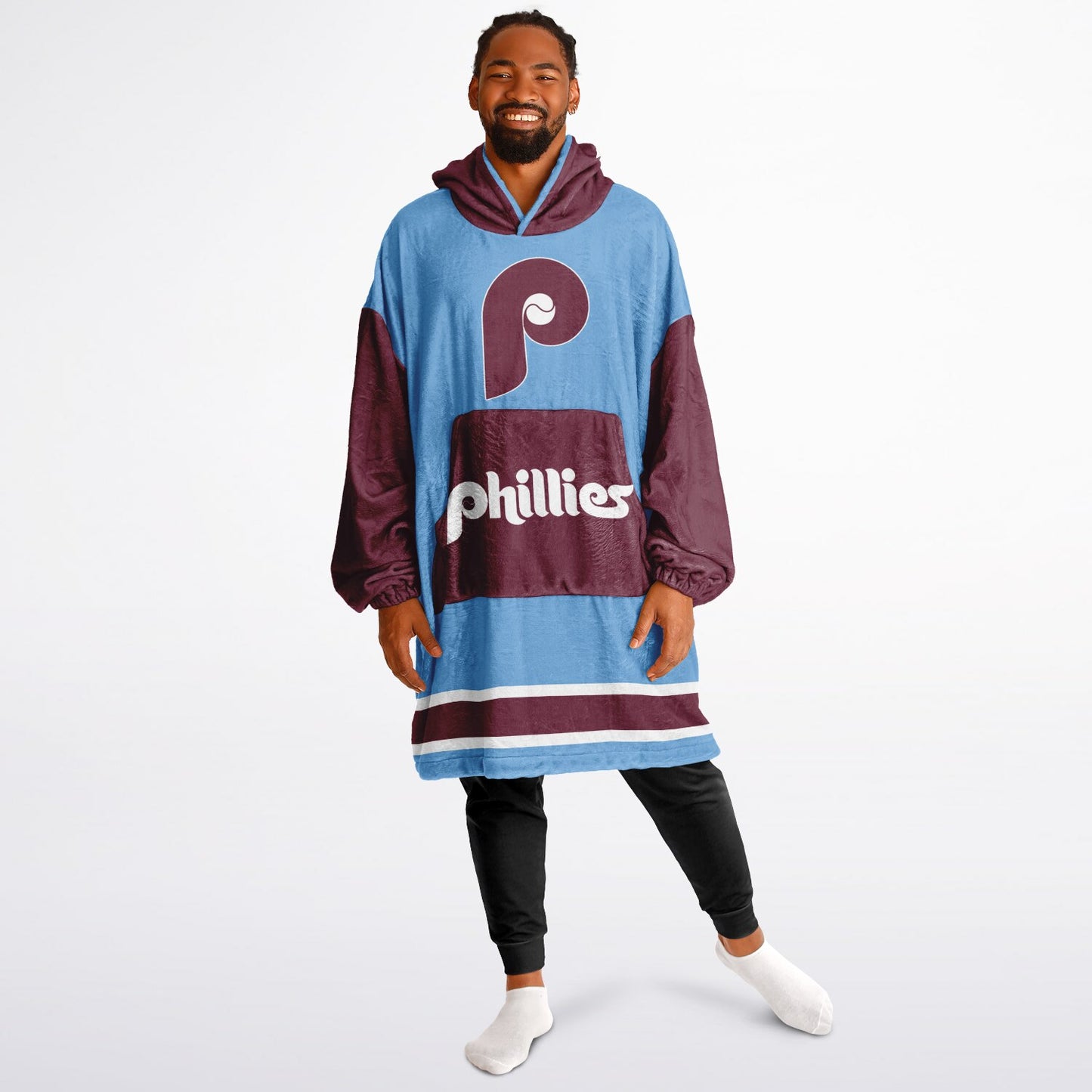 Phillies Retro Blue Cuddle Hoodie Philadelphia Oversize Hooded Blanket Gift for Baseball Fans & Family