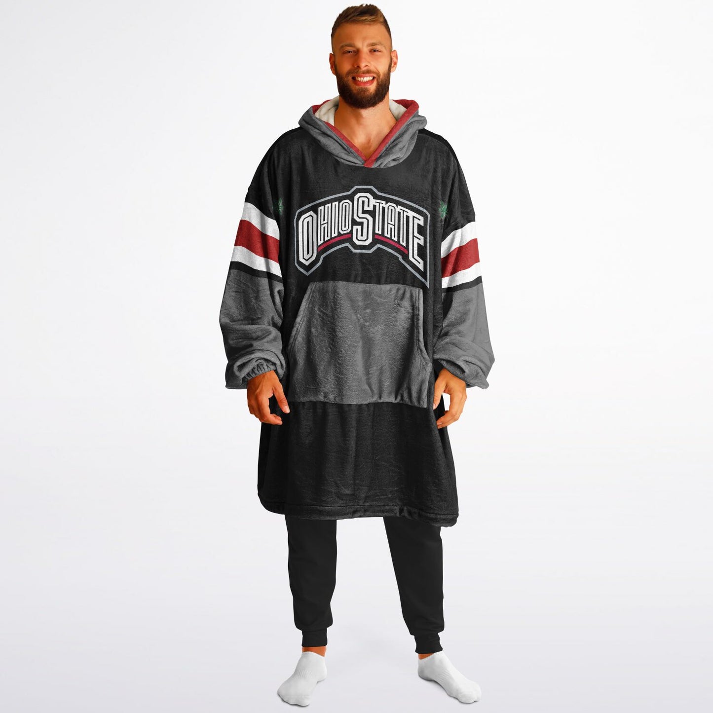 Ohio State Football Cuddle Hoodie Black on Black, Scarlet & Grey
