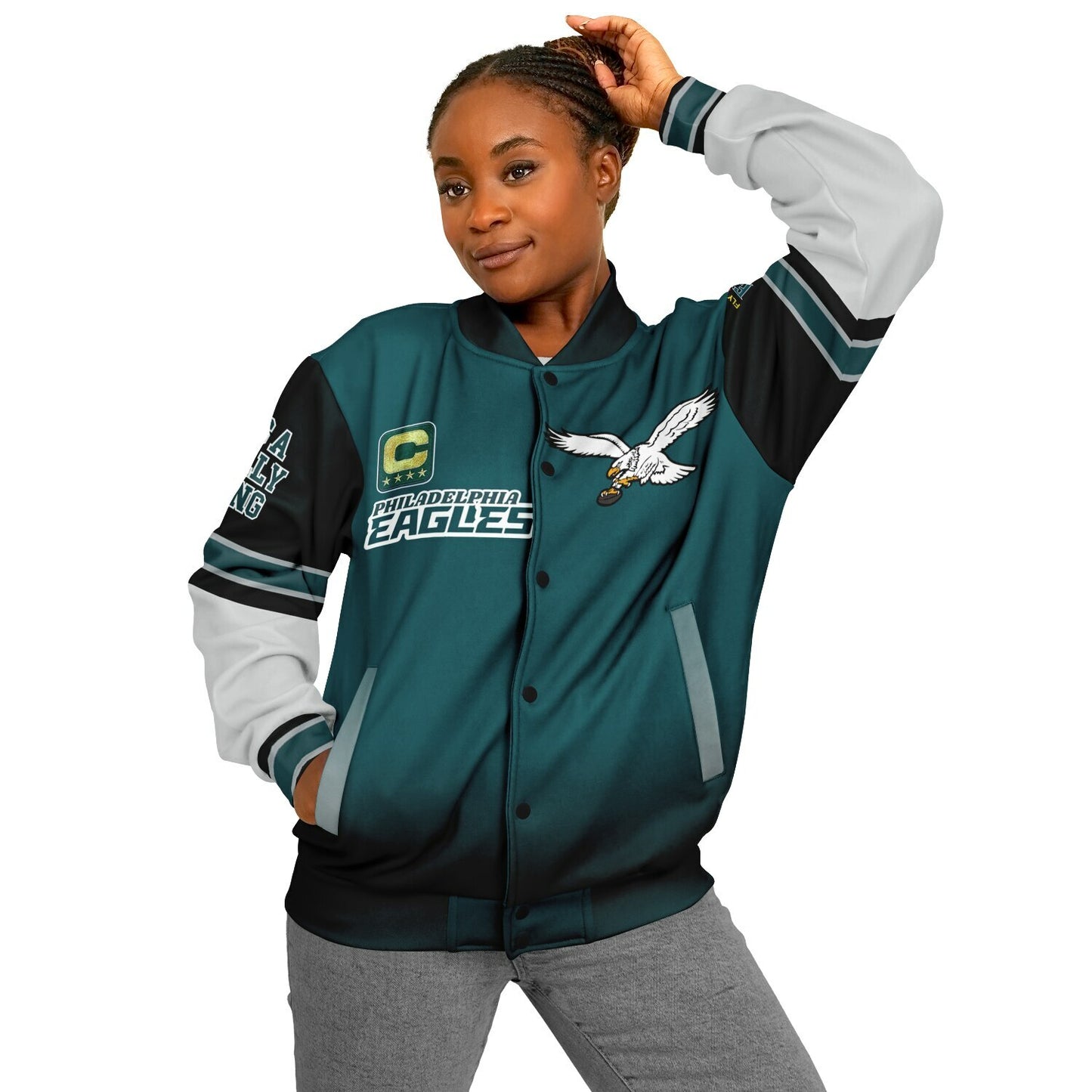 Midnight Green Super Bowl Champions Eagle Helmet Varsity Jacket