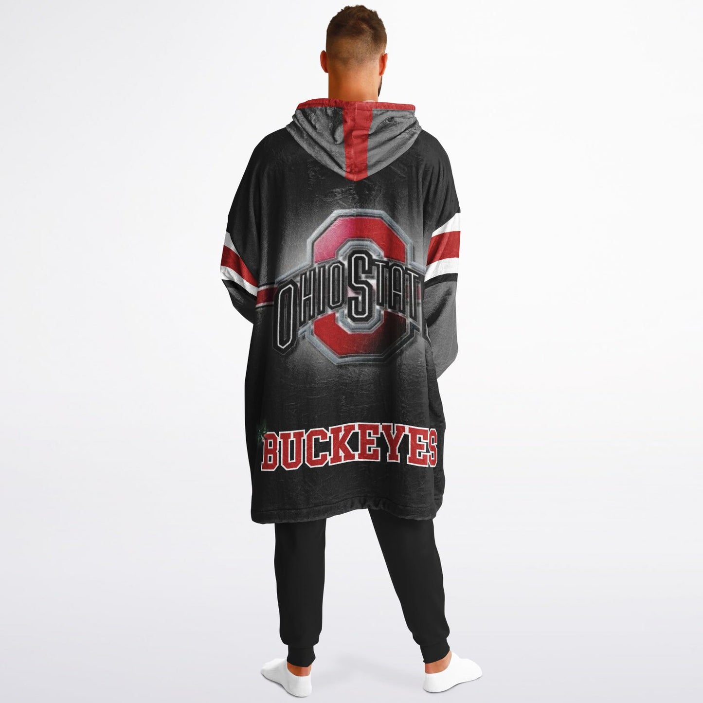 Ohio State Football Cuddle Hoodie Black on Black, Scarlet & Grey