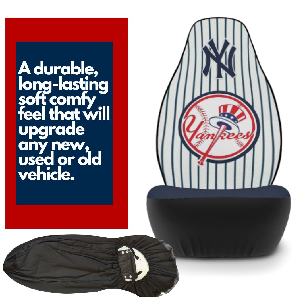 NY Yankees Car Seat Covers NY w/ Striped Back & Navy Seat Vehicle Seat Covers NY Yankees Fan Gift Car Accessories Gift