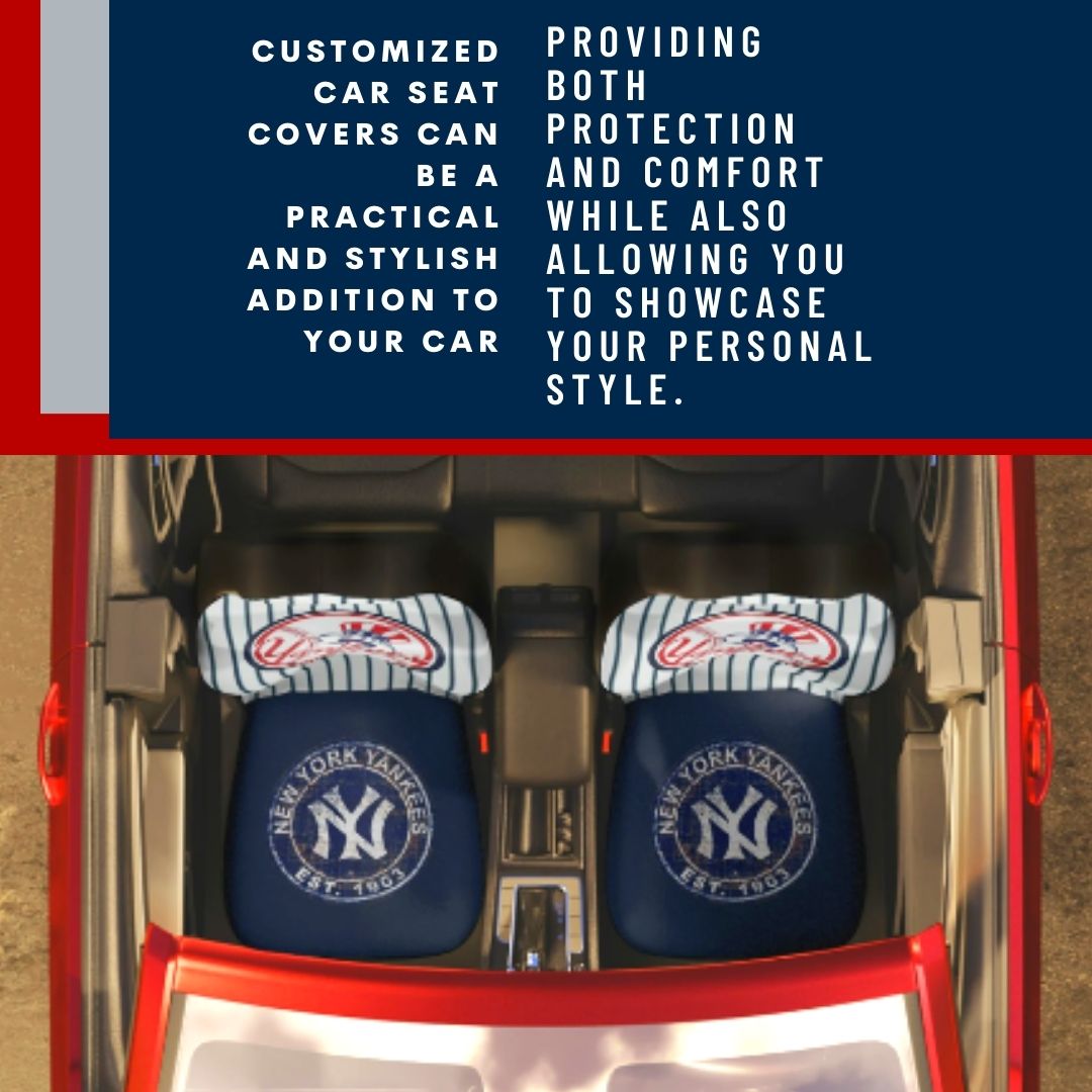NY Yankees Car Seat Covers NY w/ Striped Back & Navy Seat Vehicle Seat Covers NY Yankees Fan Gift Car Accessories Gift