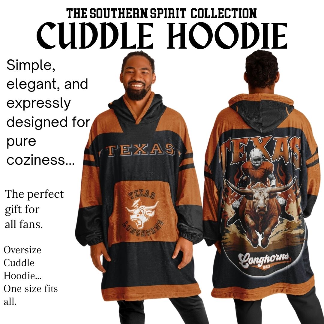 Texas Longhorns Black Cuddle Hoodie "Longhorn Rider" Oversized Hoodie Gift for Fans