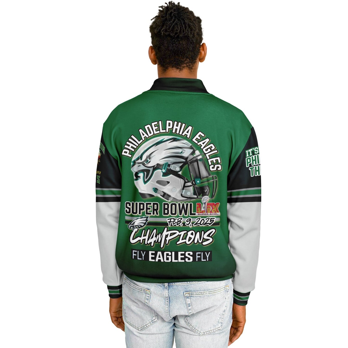 Eagles Super Bowl Champions Kelly Green White Eagle Helmet Varsity Jacket