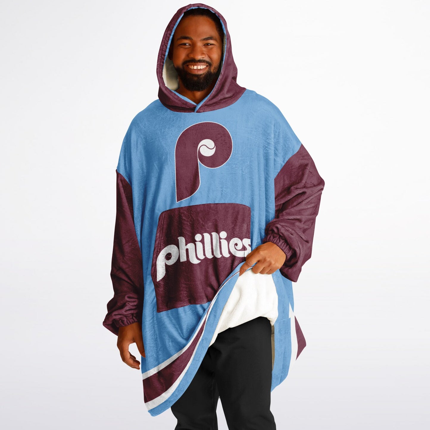 Phillies Retro Blue Cuddle Hoodie Philadelphia Oversize Hooded Blanket Gift for Baseball Fans & Family