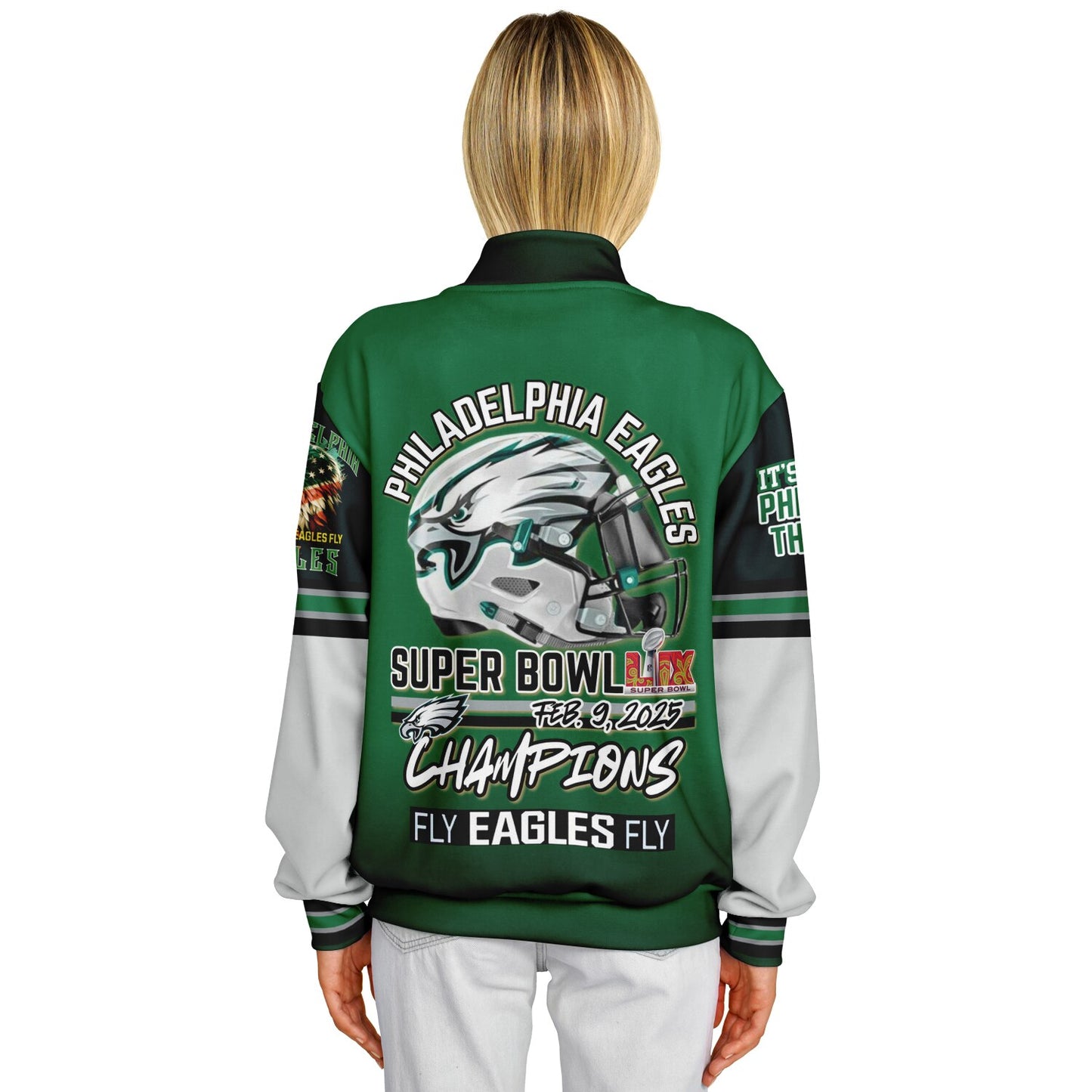 Eagles Super Bowl Champions Kelly Green White Eagle Helmet Varsity Jacket