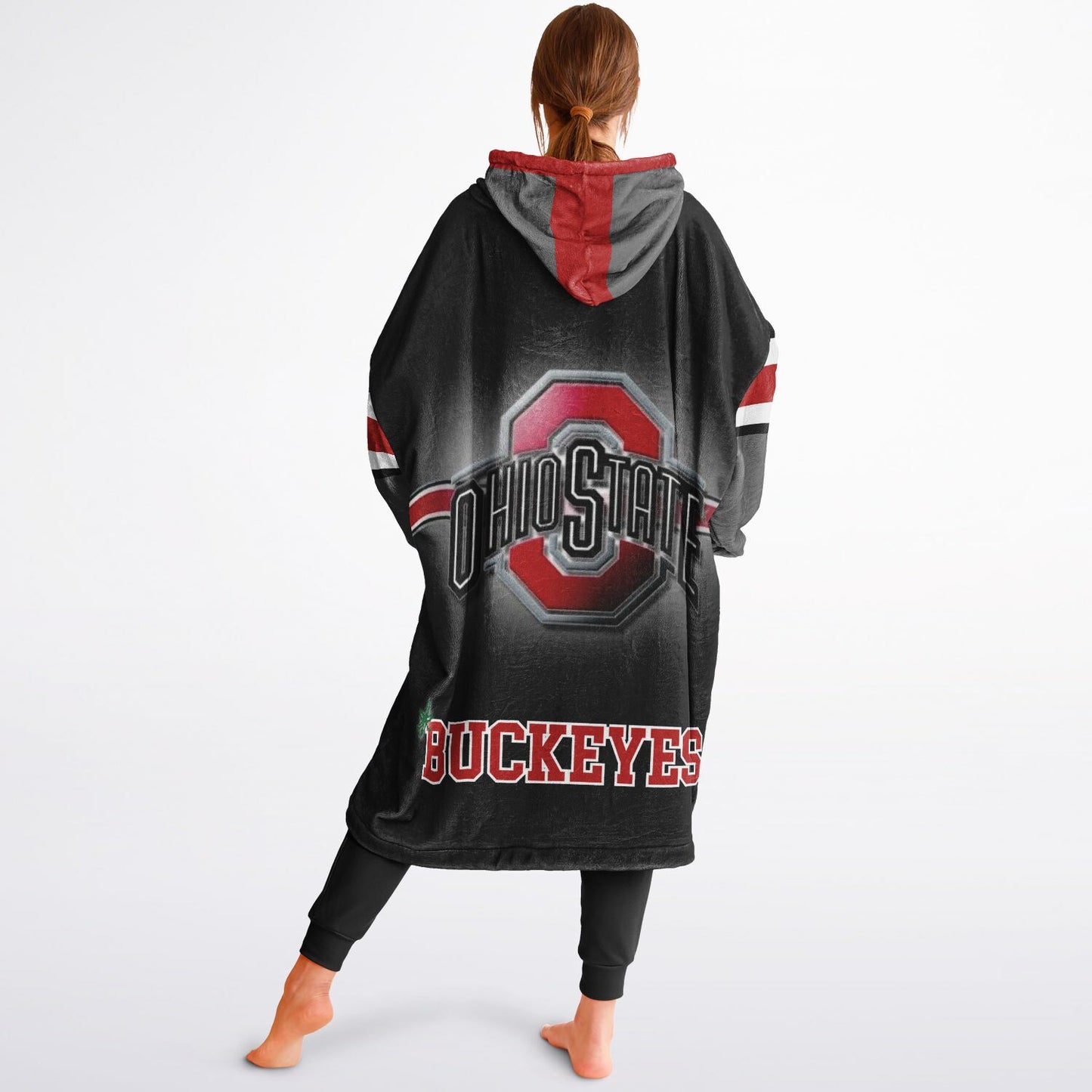 Ohio State Football Cuddle Hoodie Black on Black, Scarlet & Grey