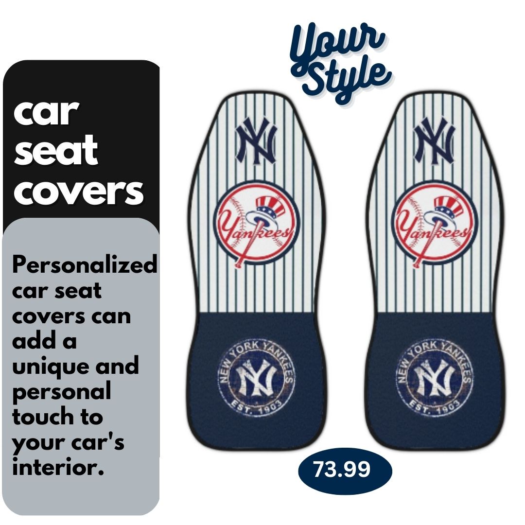 NY Yankees Car Seat Covers NY w/ Striped Back & Navy Seat Vehicle Seat Covers NY Yankees Fan Gift Car Accessories Gift