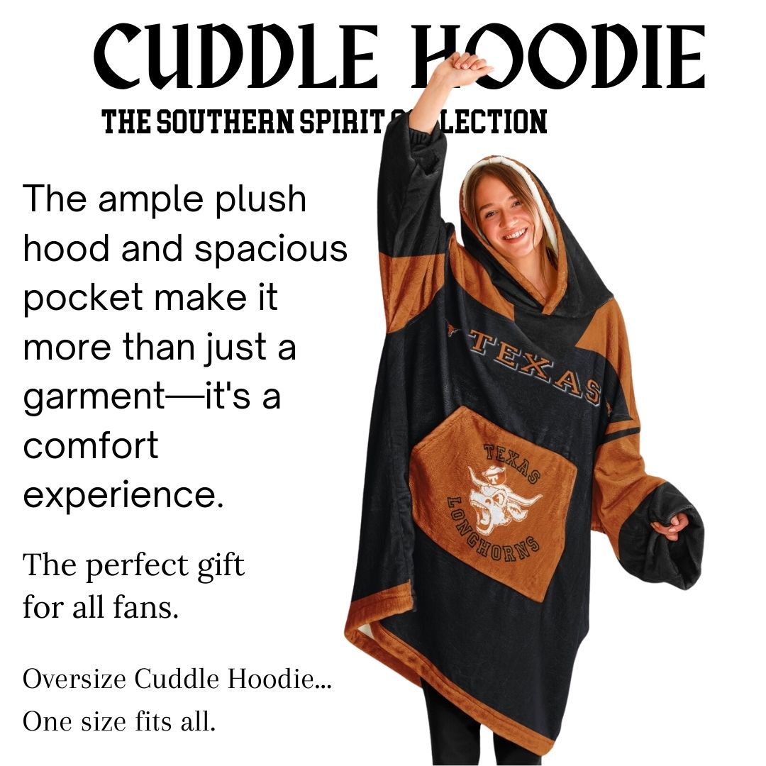Texas Longhorns Black Cuddle Hoodie "Longhorn Rider" Oversized Hoodie Gift for Fans