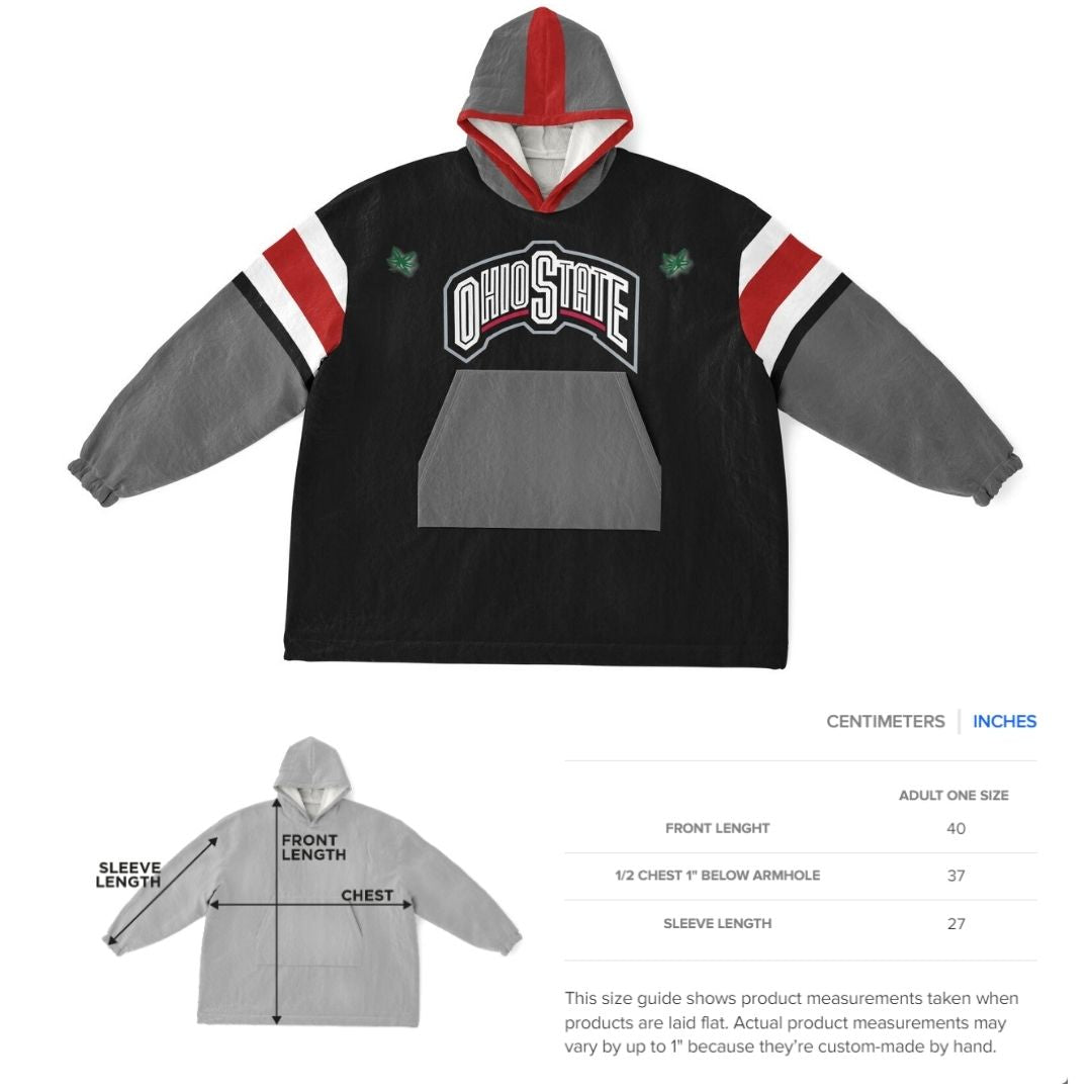 Ohio State Football Cuddle Hoodie Black on Black, Scarlet & Grey
