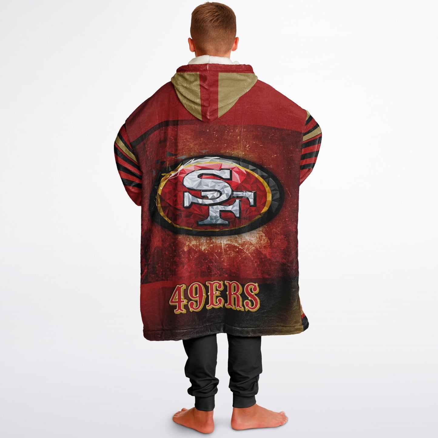Youth 49ers Red & Black Oversize Cuddle Hoodie Young Fan Gift From Mom Dad