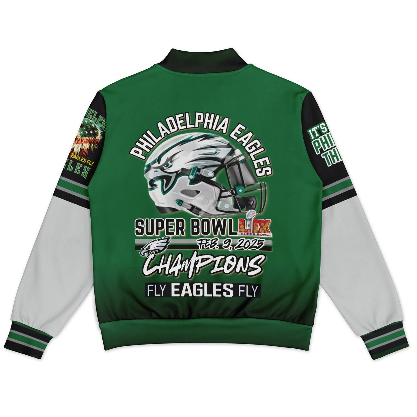 Eagles Super Bowl Champions Kelly Green White Eagle Helmet Varsity Jacket