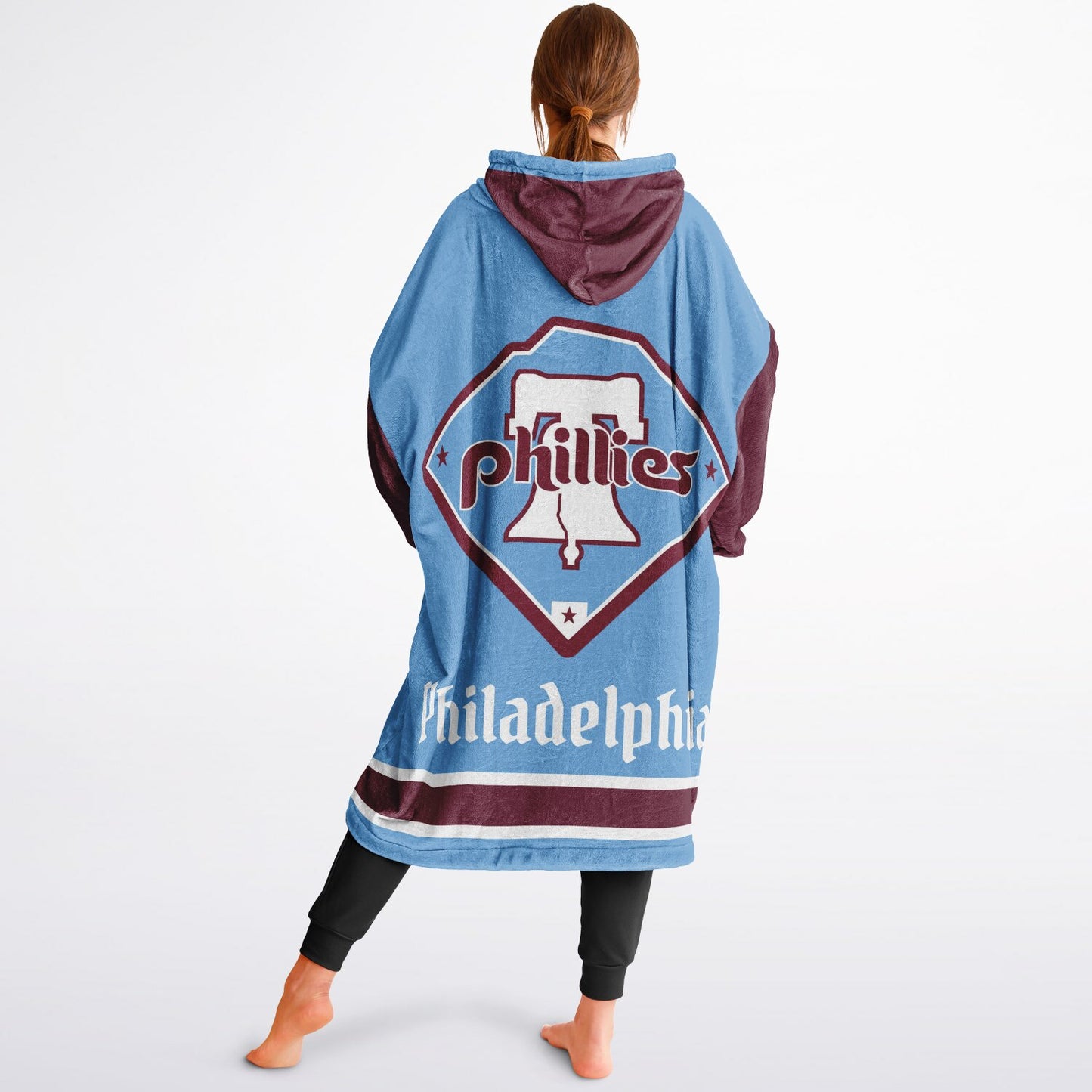 Phillies Retro Blue Cuddle Hoodie Philadelphia Oversize Hooded Blanket Gift for Baseball Fans & Family