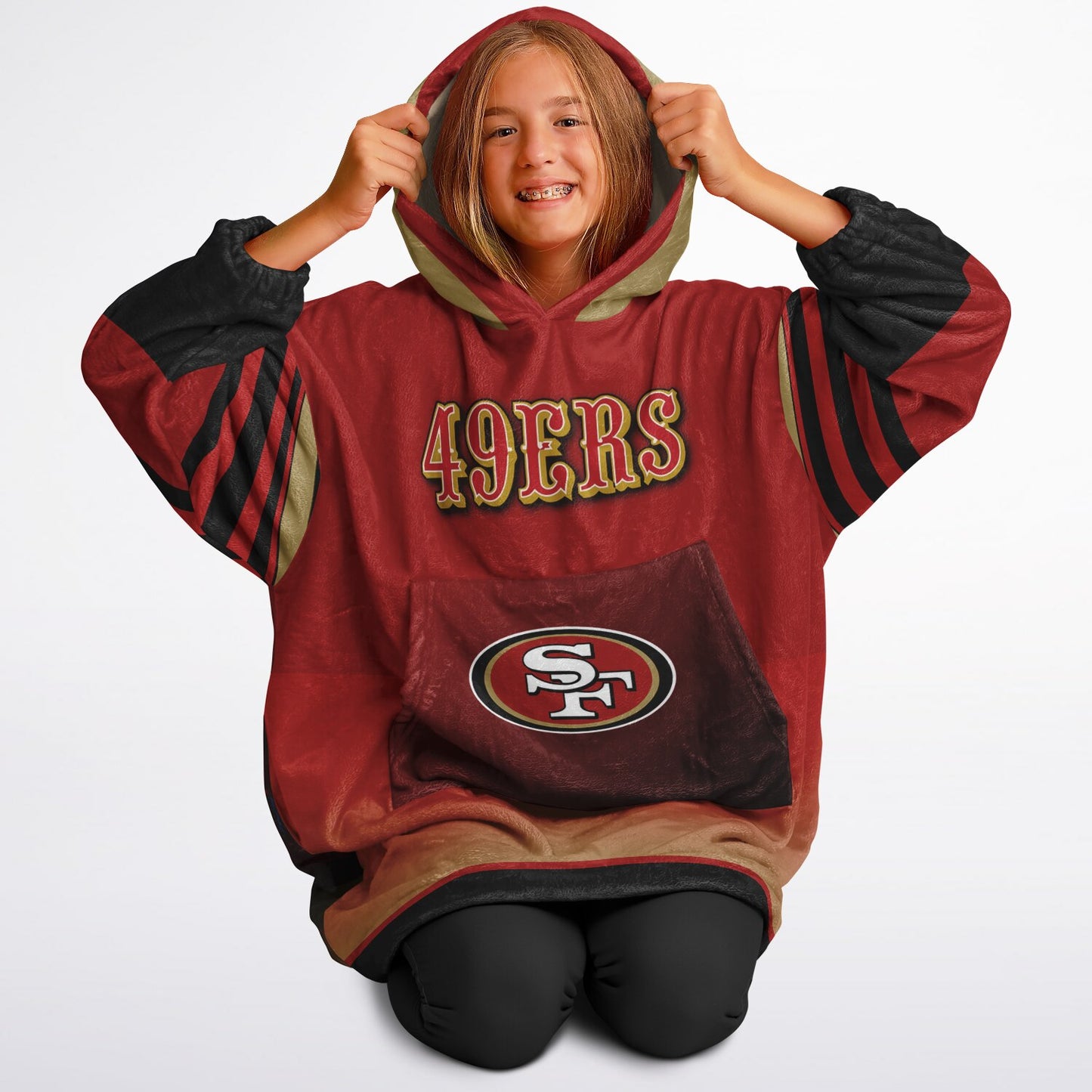 Youth 49ers Red & Black Oversize Cuddle Hoodie Young Fan Gift From Mom Dad
