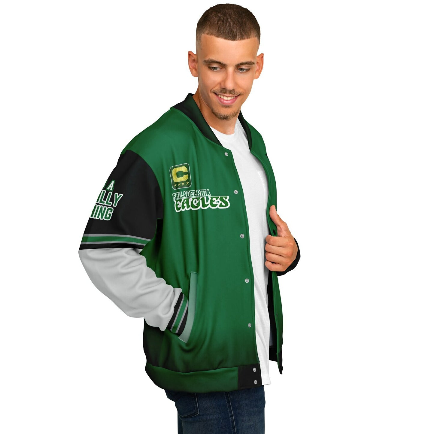 Eagles Super Bowl Champions Kelly Green White Eagle Helmet Varsity Jacket