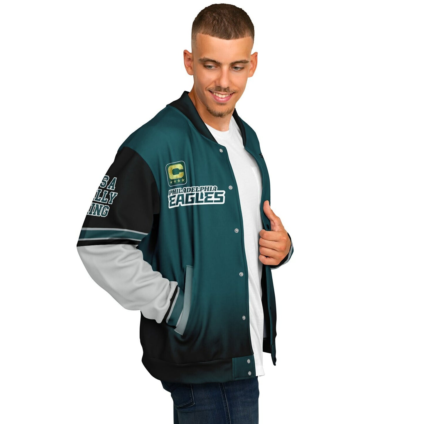 Midnight Green Super Bowl Champions Eagle Helmet Varsity Jacket