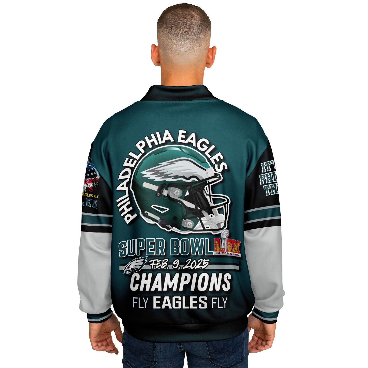 Midnight Green Super Bowl Champions Eagle Helmet Varsity Jacket