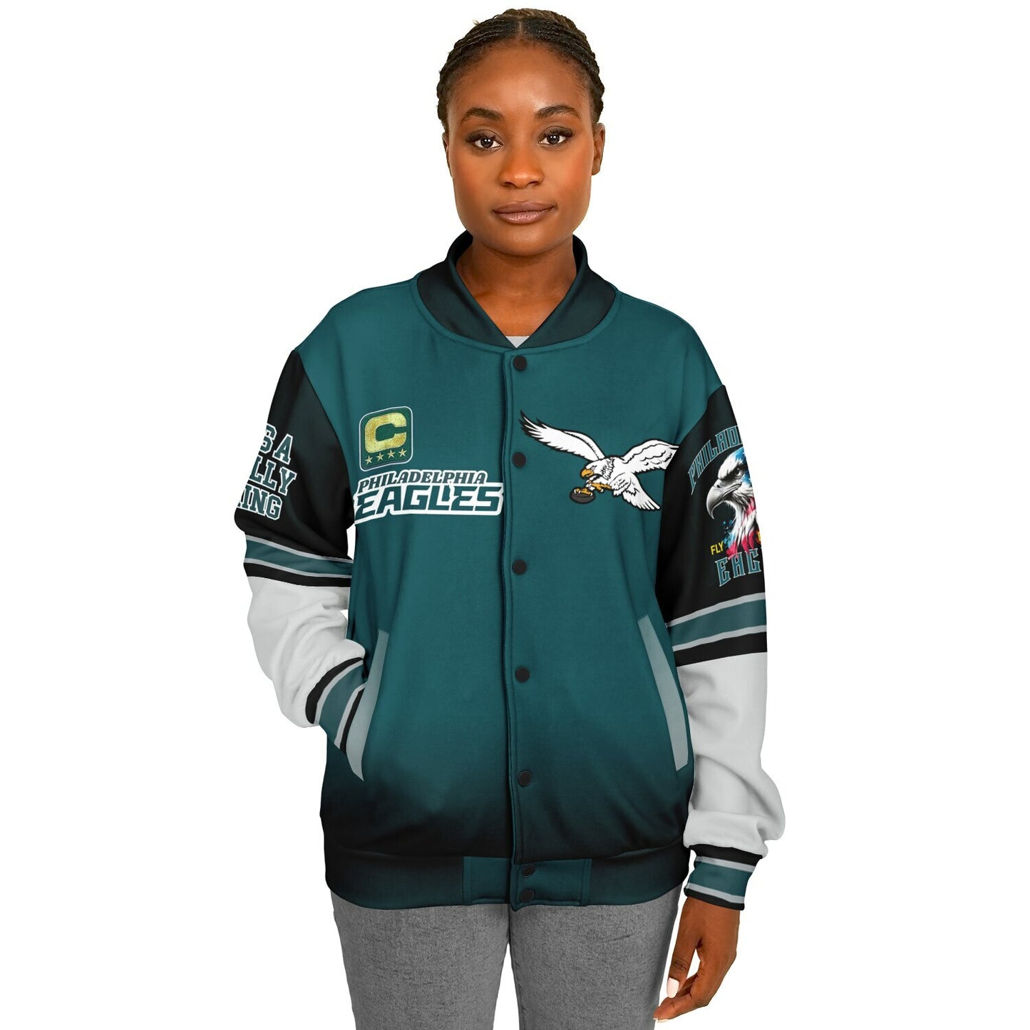 Midnight Green Super Bowl Champions Eagle Helmet Varsity Jacket