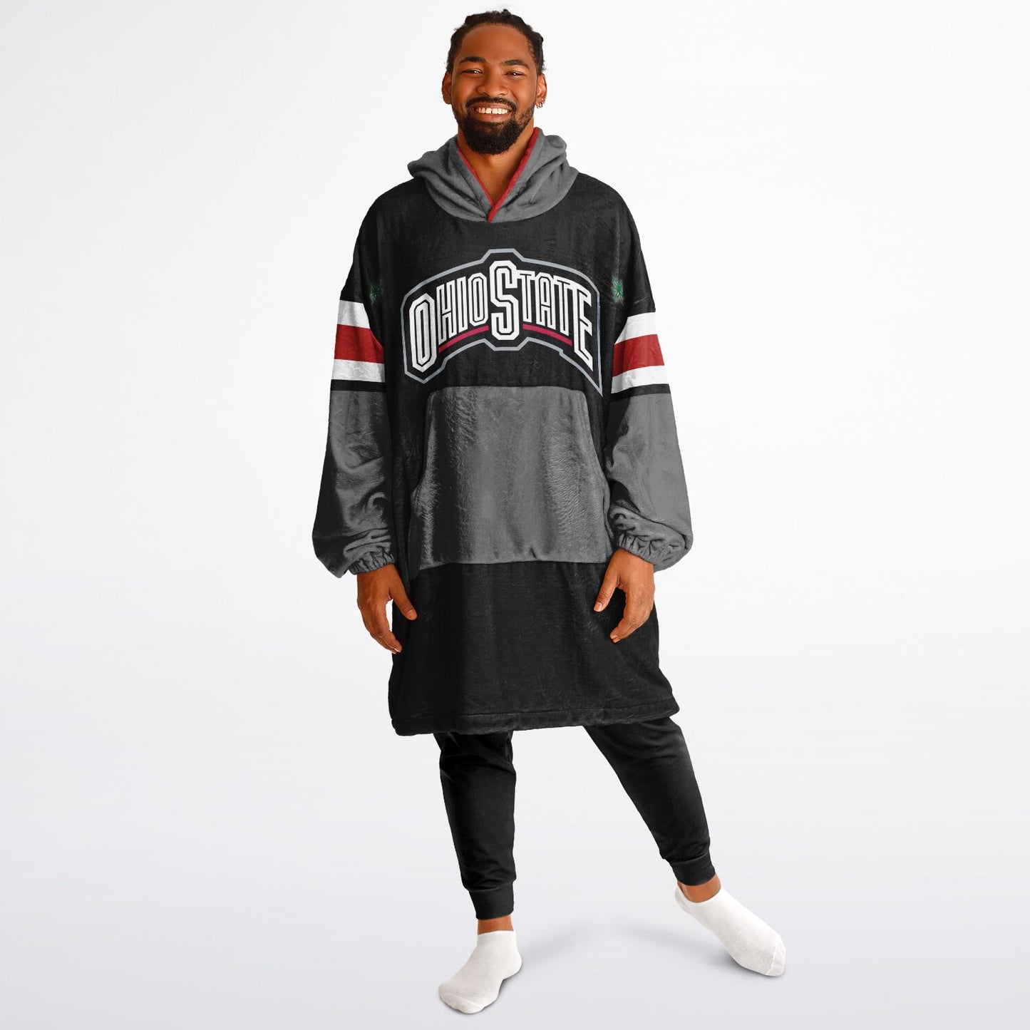 Ohio State Football Cuddle Hoodie Black on Black, Scarlet & Grey
