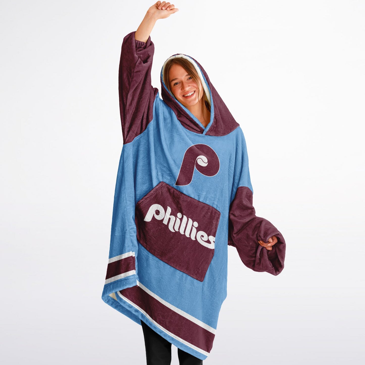 Phillies Retro Blue Cuddle Hoodie Philadelphia Oversize Hooded Blanket Gift for Baseball Fans & Family