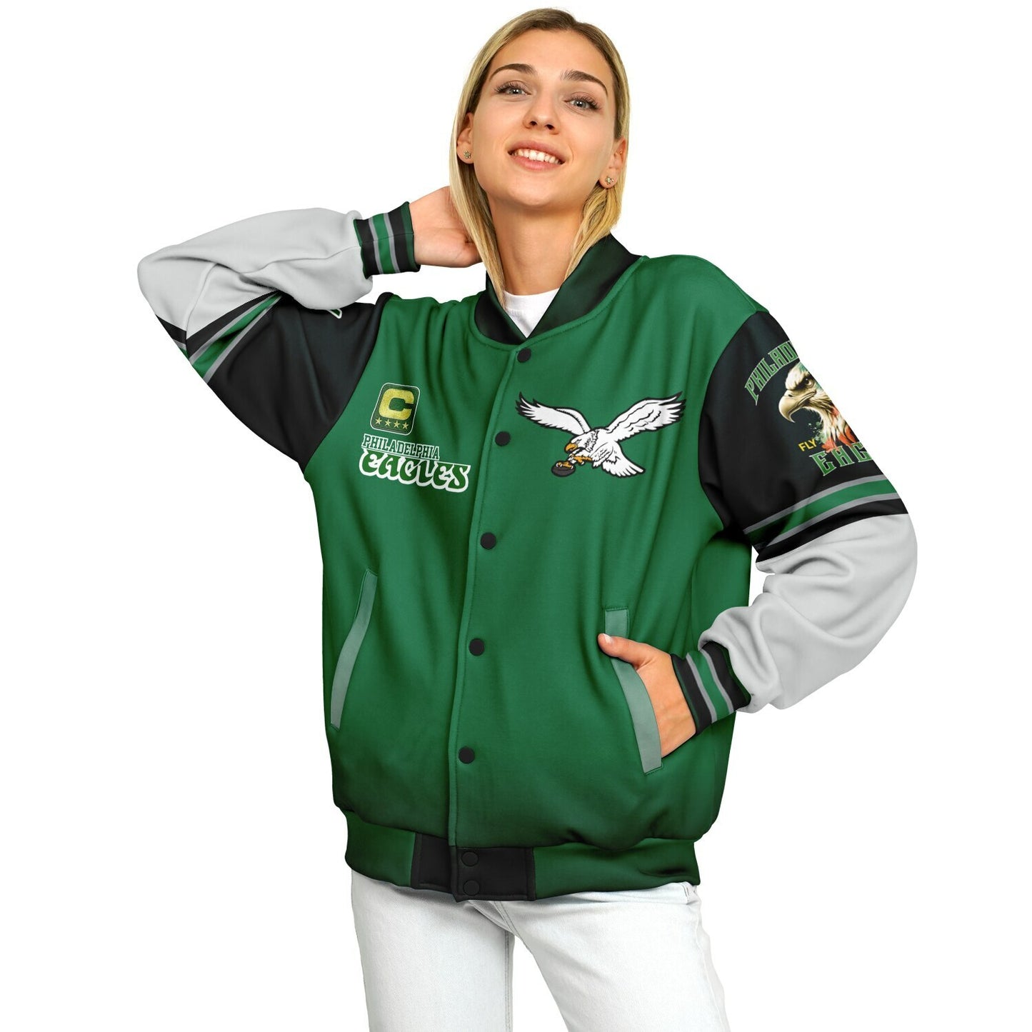Eagles Super Bowl Champions Kelly Green White Eagle Helmet Varsity Jacket