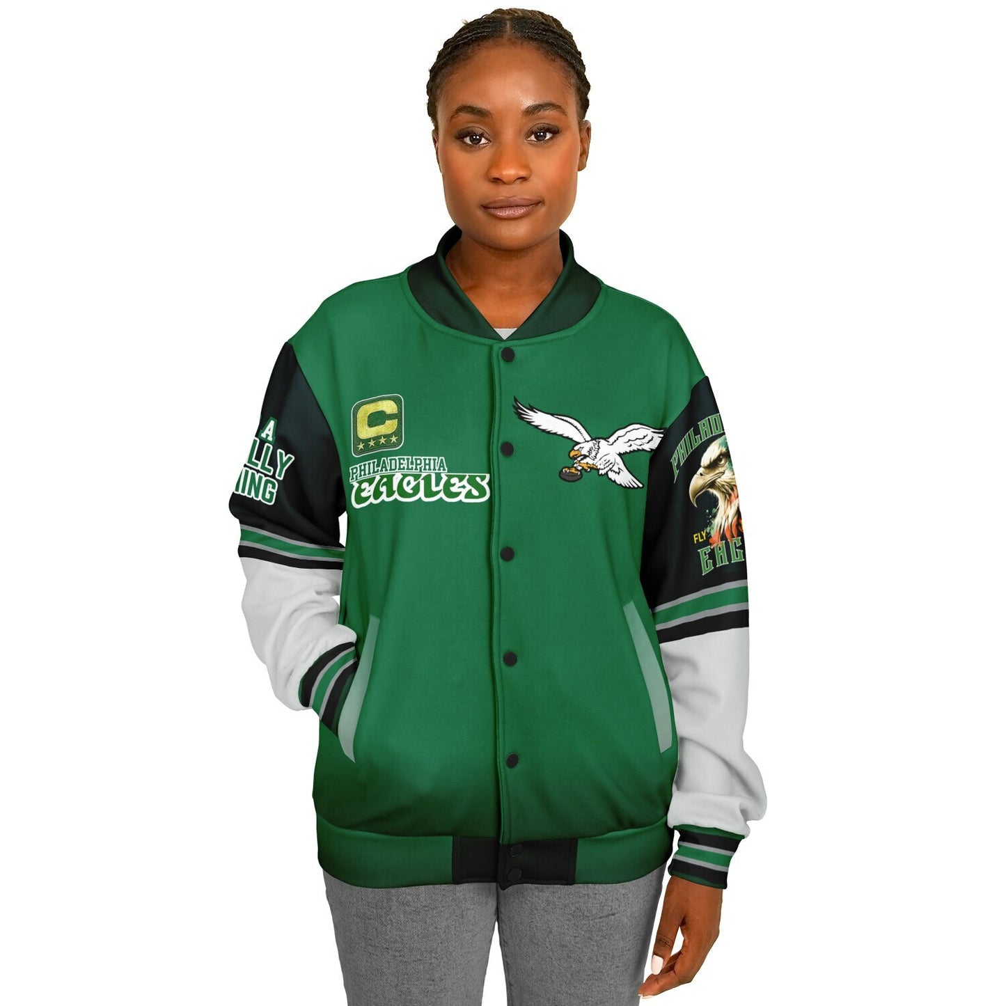 Eagles Super Bowl Champions Kelly Green White Eagle Helmet Varsity Jacket
