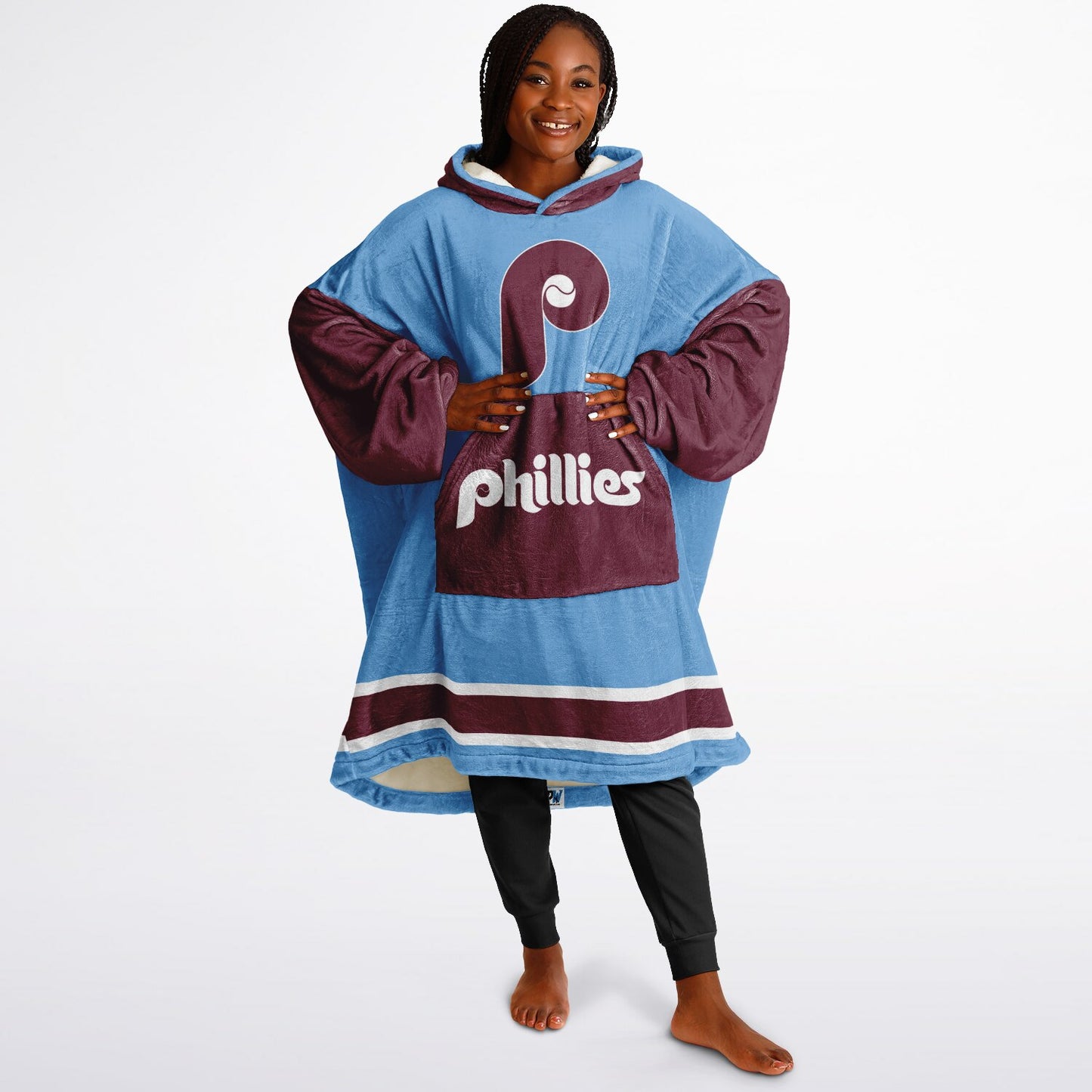 Phillies Retro Blue Cuddle Hoodie Philadelphia Oversize Hooded Blanket Gift for Baseball Fans & Family