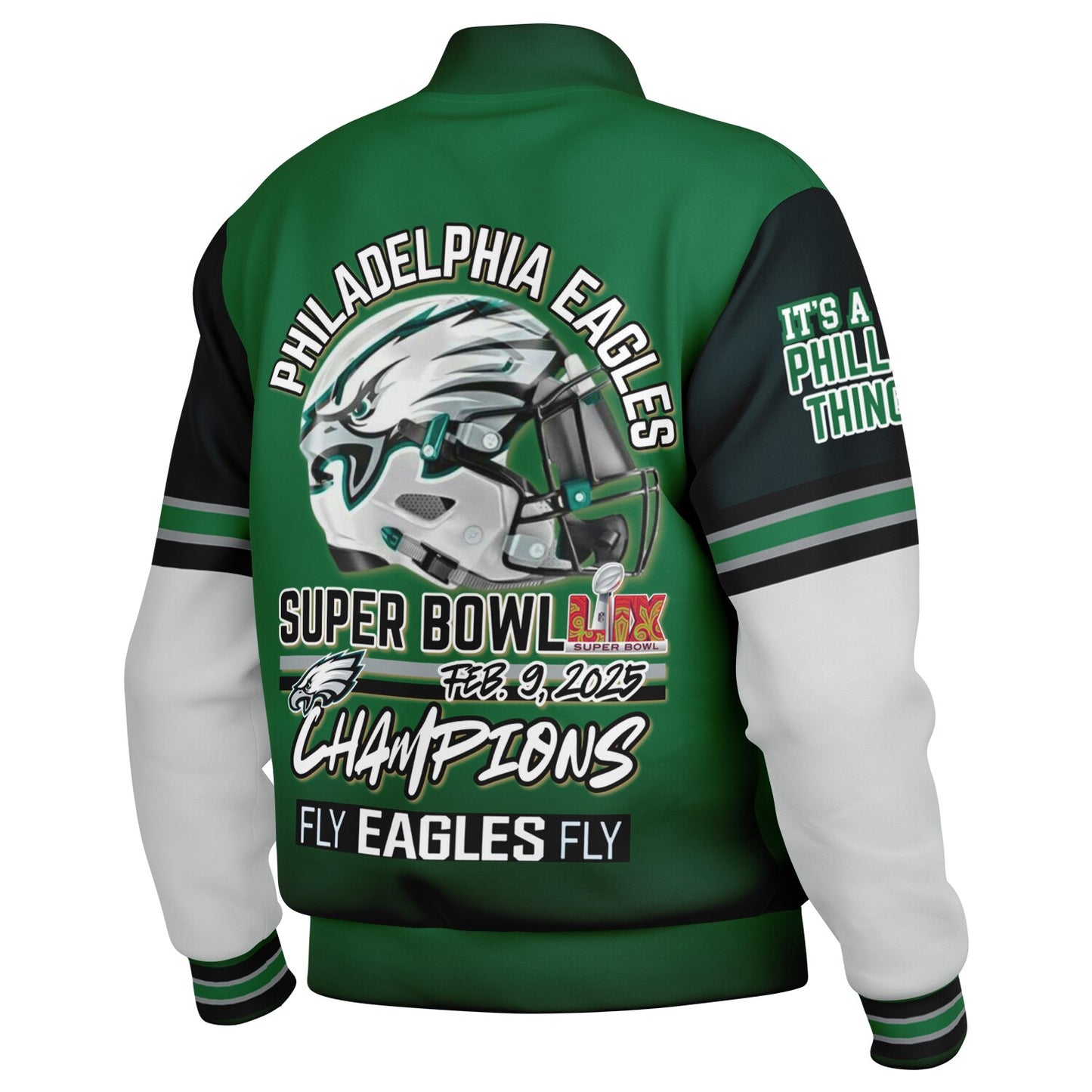 Eagles Super Bowl Champions Kelly Green White Eagle Helmet Varsity Jacket