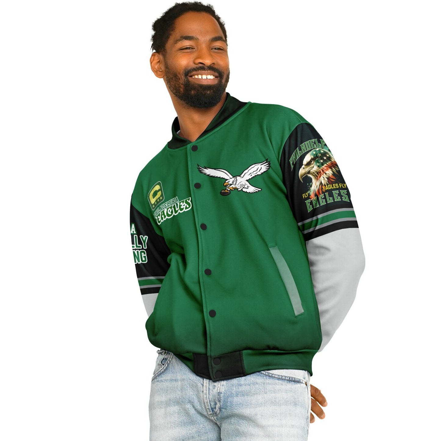 Eagles Super Bowl Champions Kelly Green White Eagle Helmet Varsity Jacket