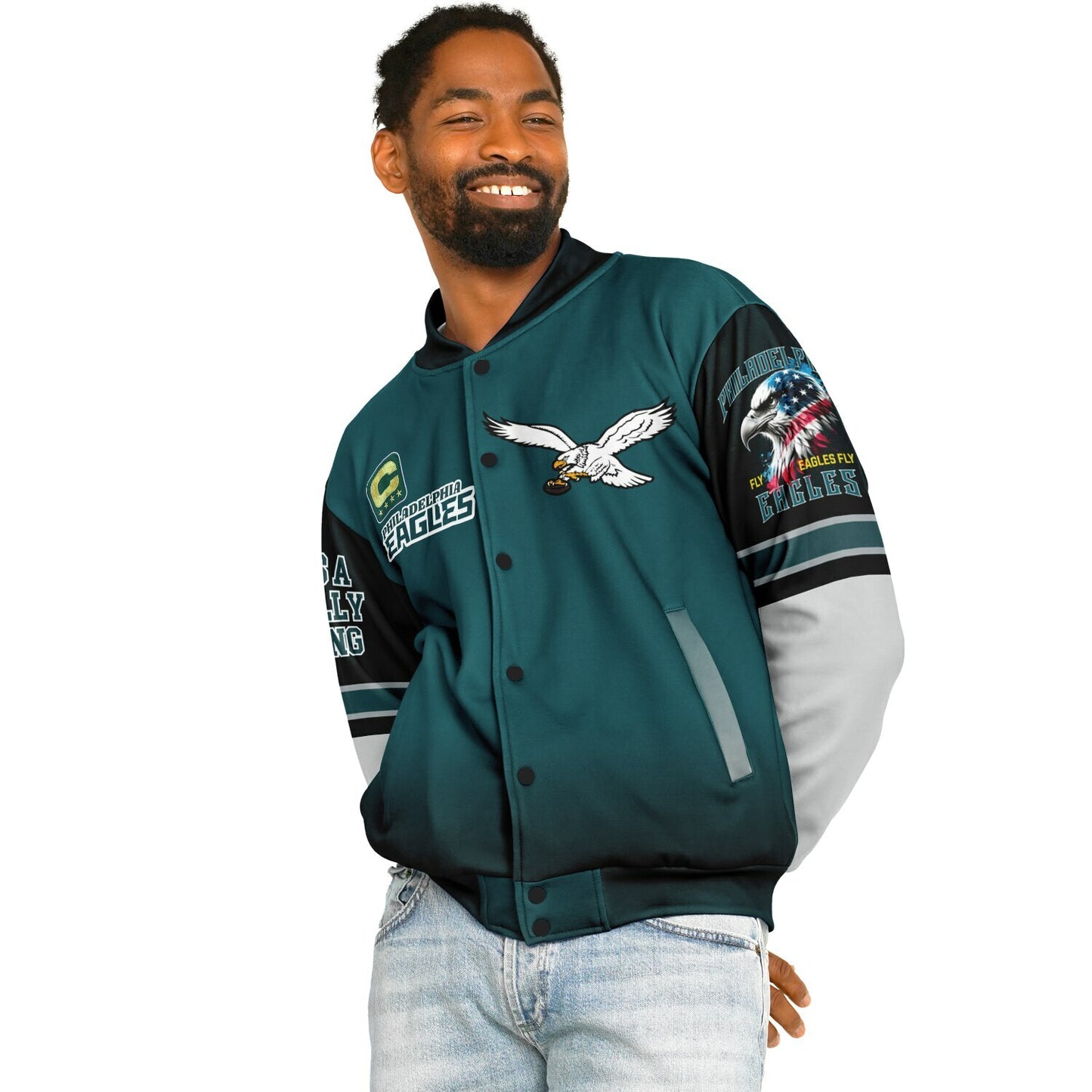 Midnight Green Super Bowl Champions Eagle Helmet Varsity Jacket