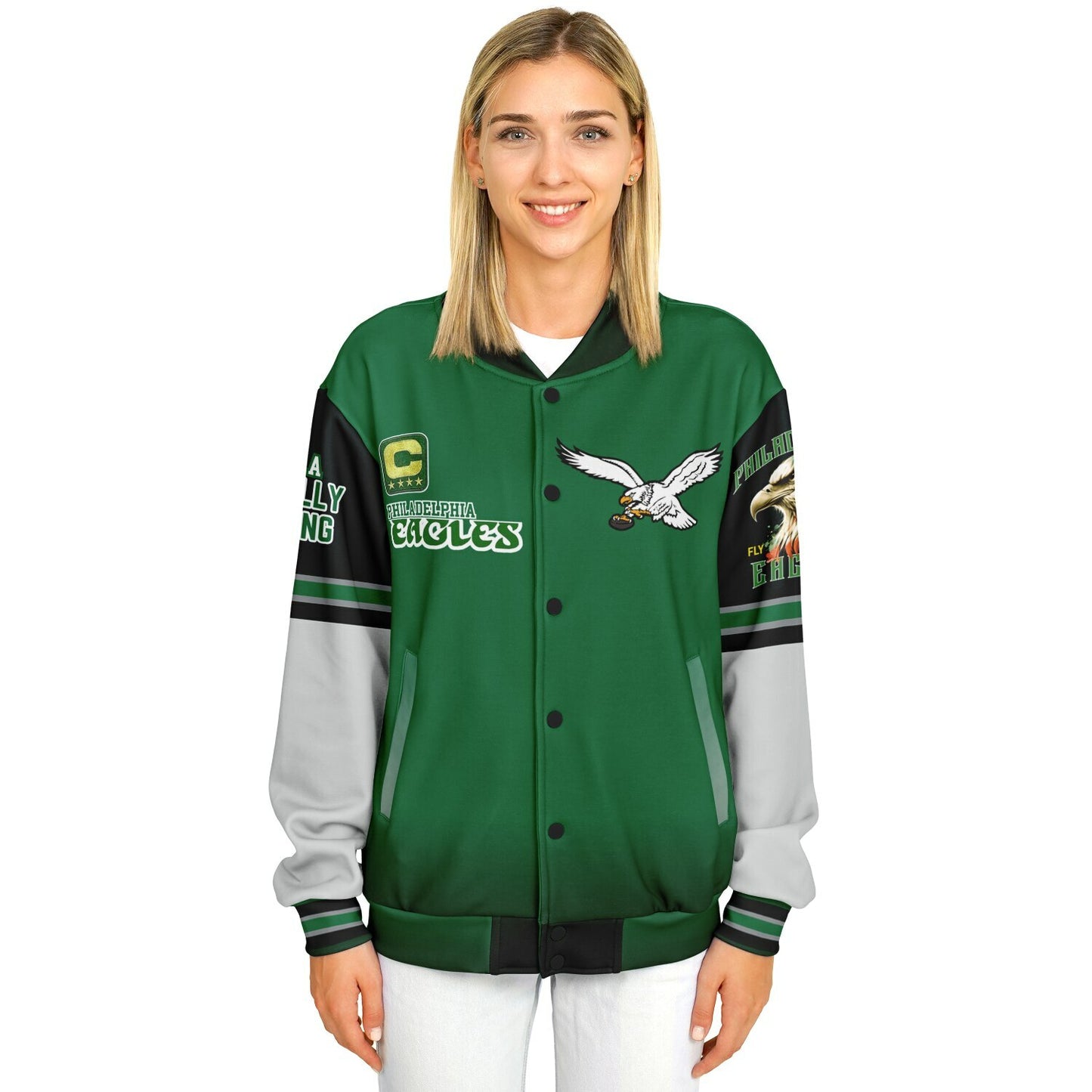 Eagles Super Bowl Champions Kelly Green White Eagle Helmet Varsity Jacket