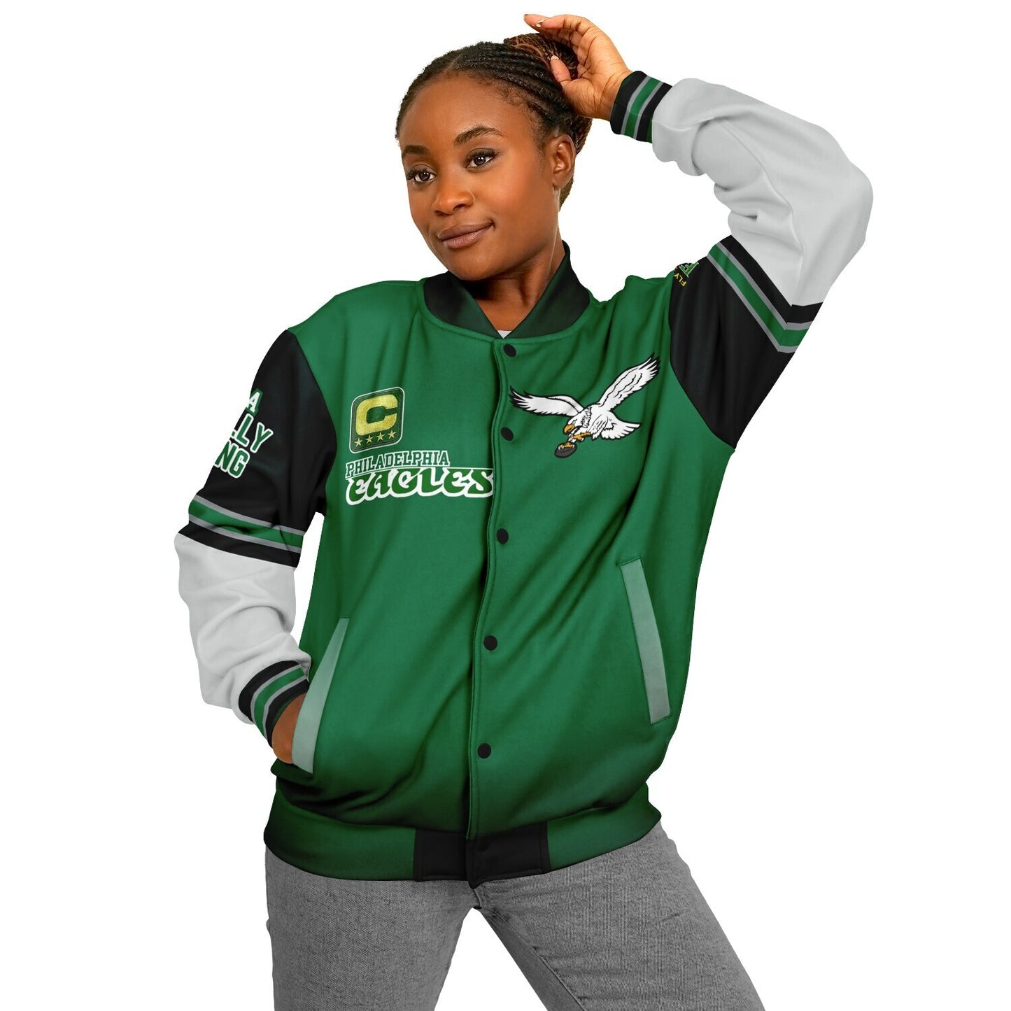 Eagles Super Bowl Champions Kelly Green White Eagle Helmet Varsity Jacket