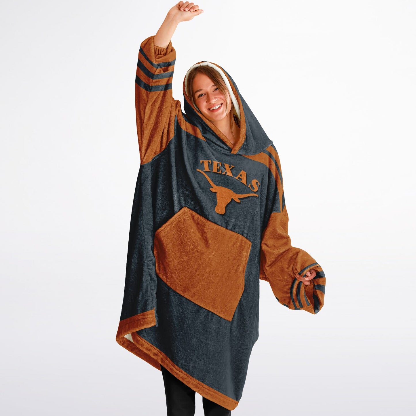 Texas Grey & Burnt Orange Cuddle Hoodie "Hook-em Horns" Gift for Texas Fans & Alumni