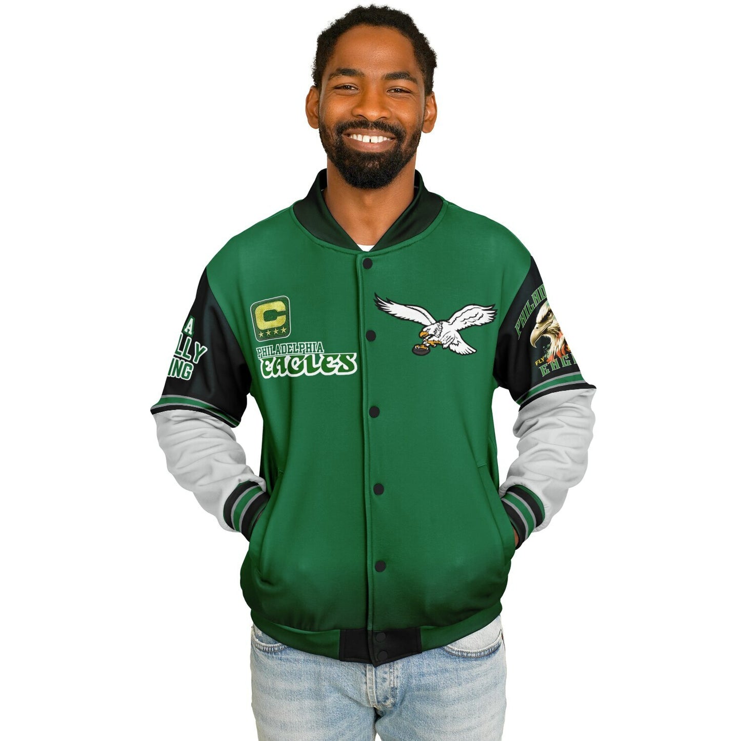Eagles Super Bowl Champions Kelly Green White Eagle Helmet Varsity Jacket