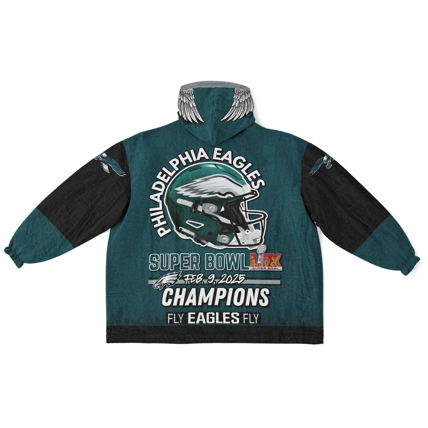 Super Bowl Champs Eagles Midnight Green Eagles SB Champions Oversize Hooded Blanket Gift for Fans