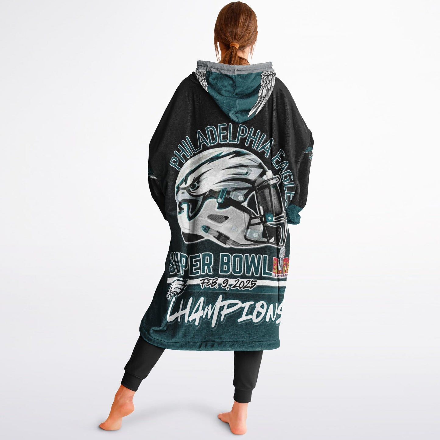 Super Bowl Champs Eagles Black Eagles SB Champions Oversize Hooded Blanket Gift for Fans