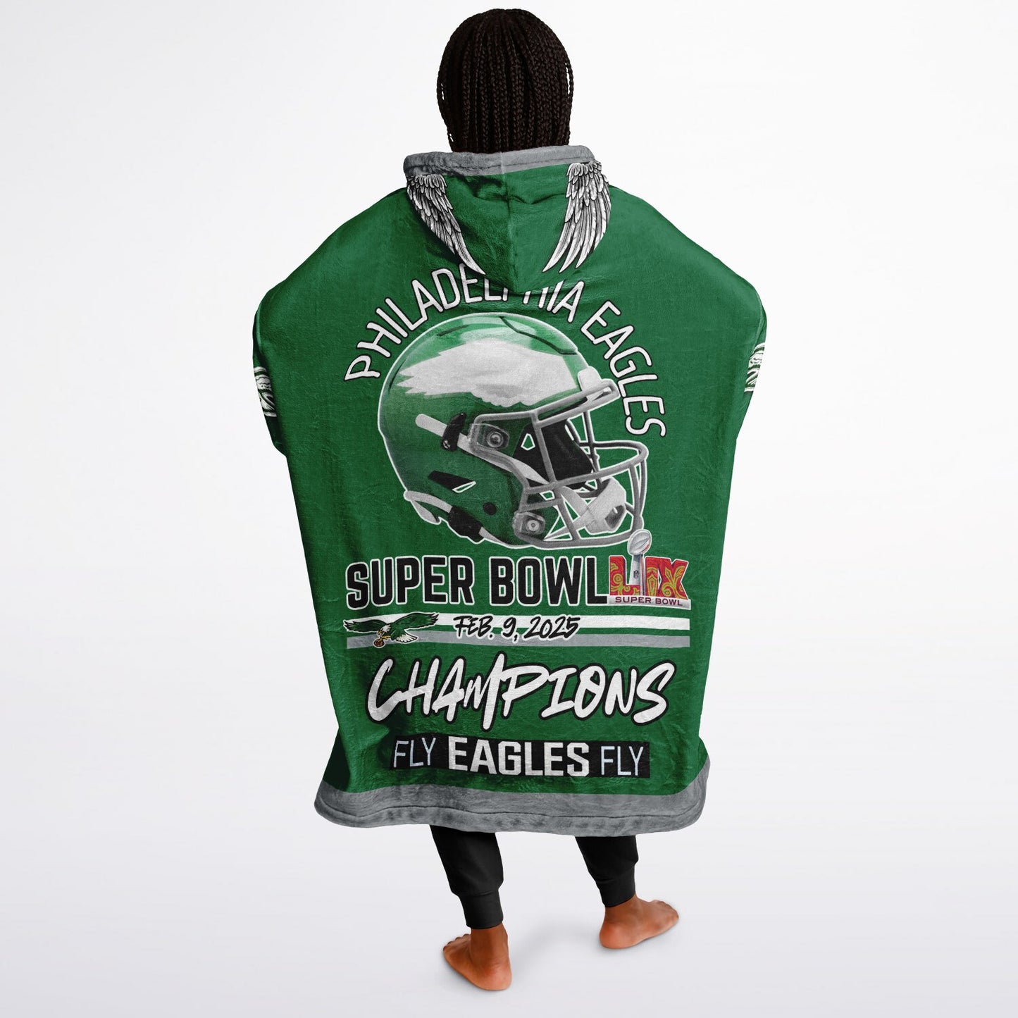 Super Bowl Champs Eagles Retro Kelly Green Eagles SB Champions Oversize Hooded Blanket Gift for Fans