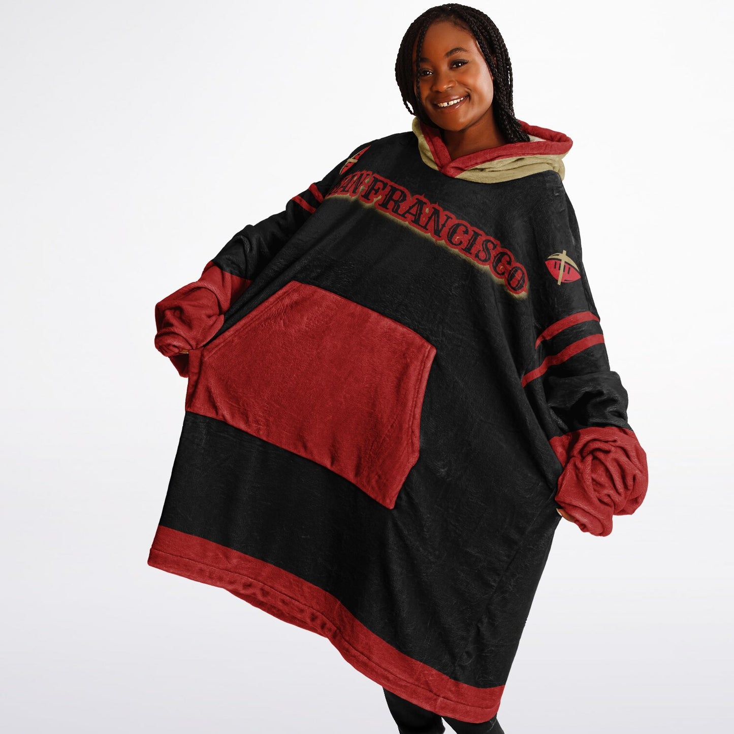 49ers Black Oversize Cuddle Hoodie San Francisco 49ers Cozy Hooded Blanket Gift