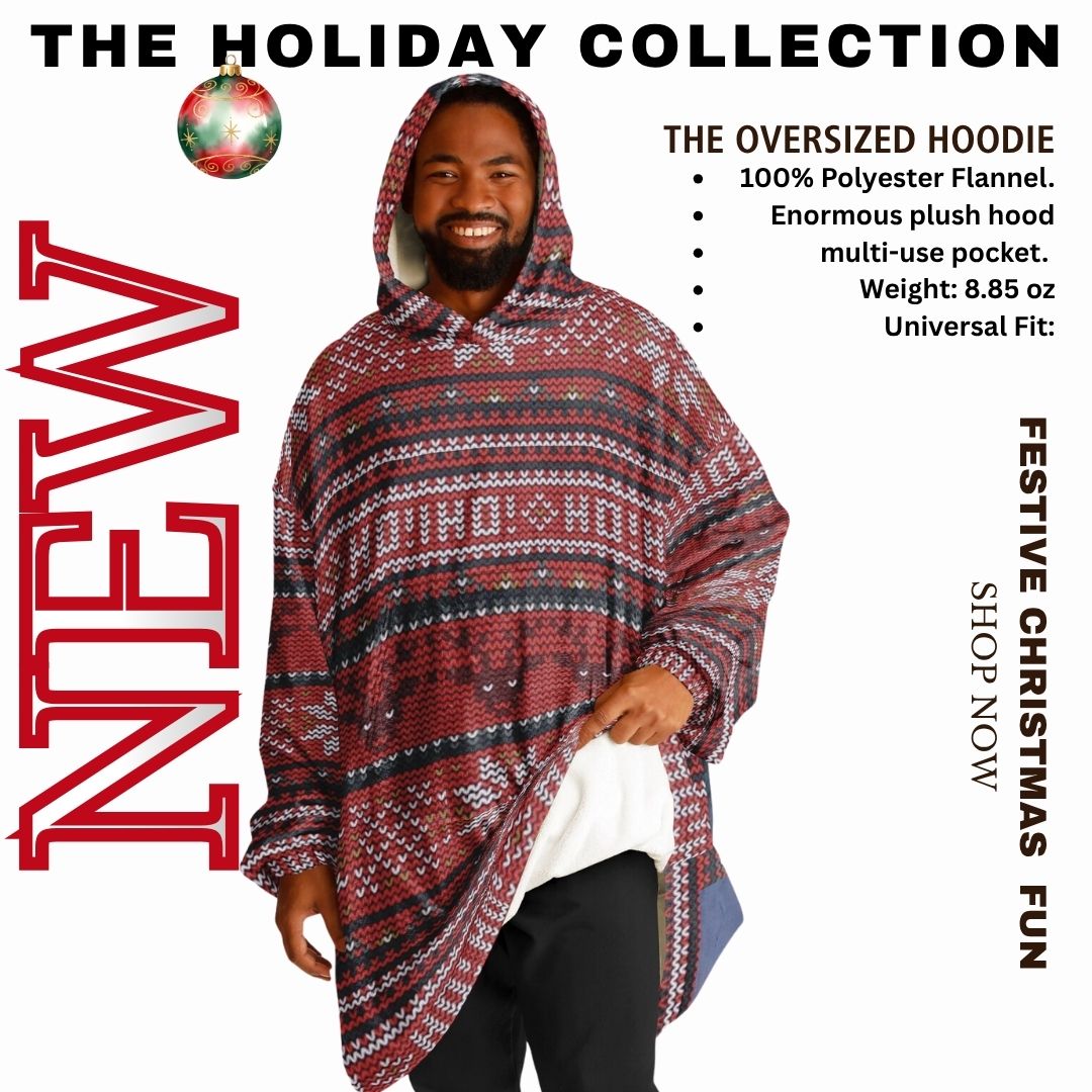 Red Christmas Santa Reindeer Oversize Hooded Blanket Fun SnuggleFit