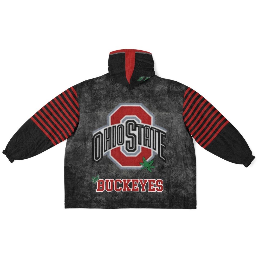 Buckeye Black Classic  Ohio State Football Cuddle Hoodie Striped Sleeves Retro Look