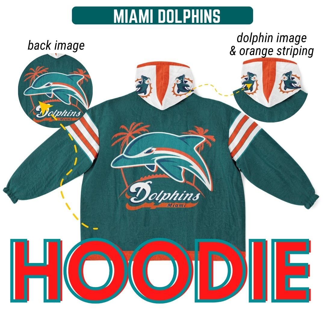 Miami Dolphins Classic Retro Throwback Aqua Football Cuddle Hoodie