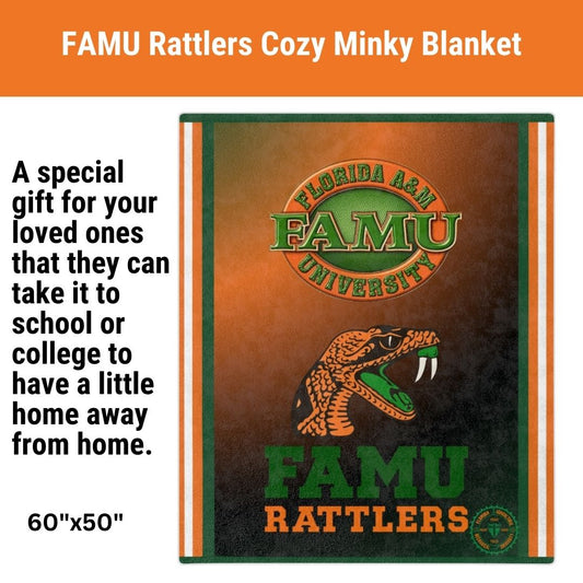 FAMU Rattlers Minky Blanket Perfect Back To School Gift Florida A&M Throw Blanket for Rattler Moms Indoor and Outdoor Cozy Comfort Gift