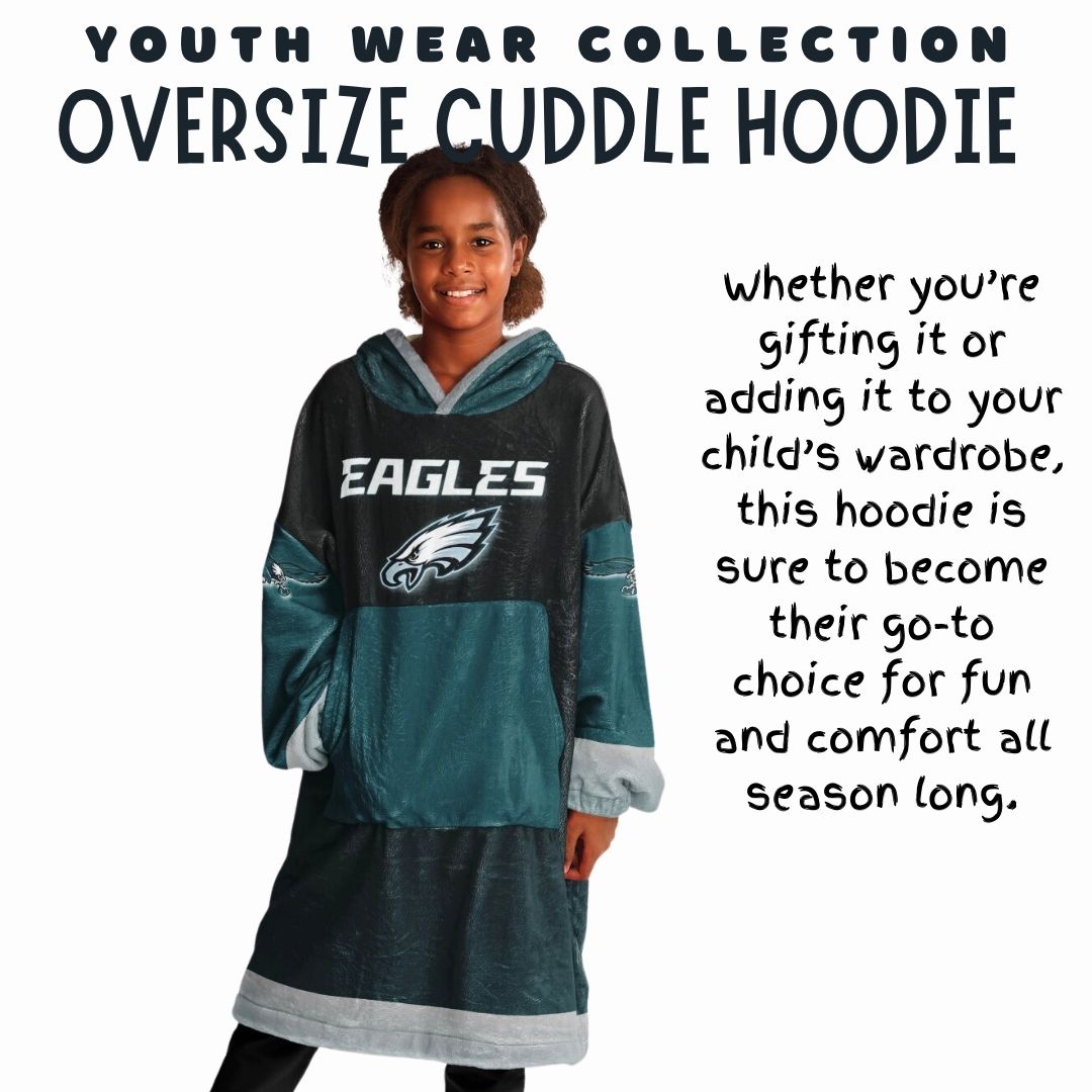 Youth Eagles  Black & Green Sleeves Design Cuddle Hoodie Great Gift for Young Birds Fans