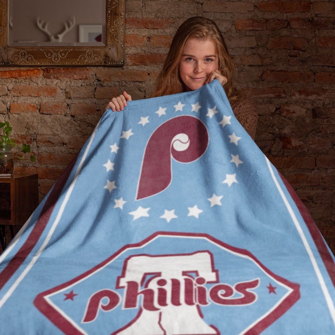 Blanket Phillies Retro Blue Throw Blanket Philly Baseball Fan Gift Baseball Throw Blanket for Children, Students Dad Mom Sports Home Décor